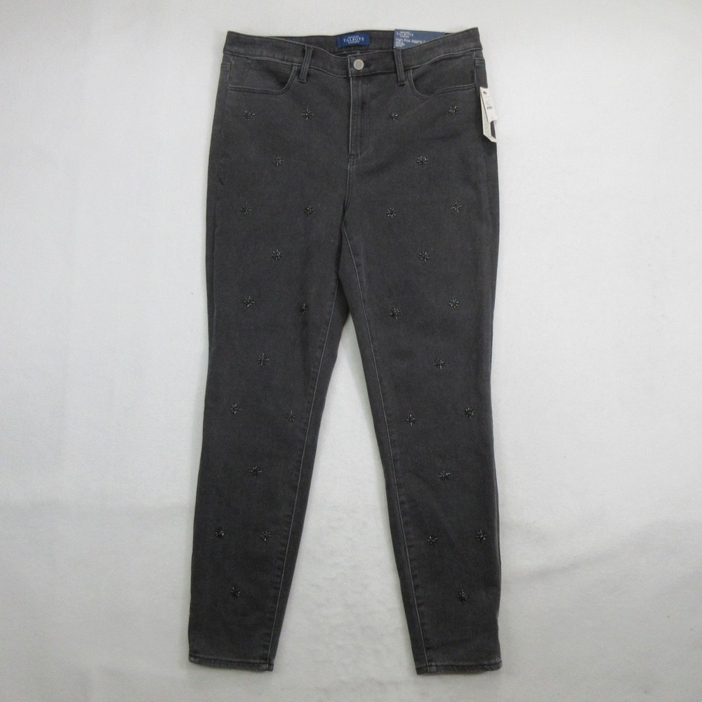 Talbots Women's Jeans 12 Jegging High Rise Ankle Skinny Beaded Black Denim New